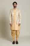 Buy Gold Silk, Jacquard Embroidery Floral Woven Sherwani Set For Men by ...