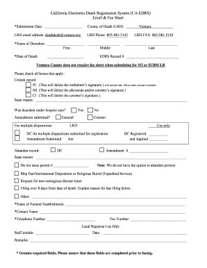 California Electronic Death Registration System Form - Blank Fillable ...