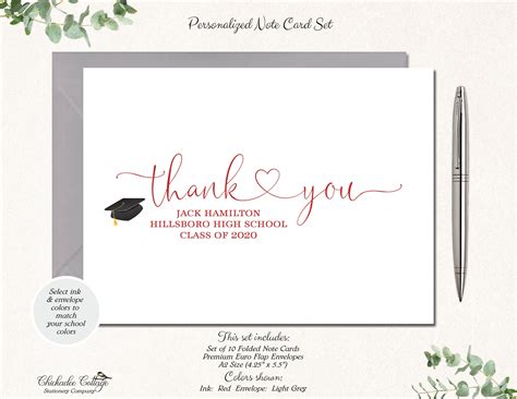 Personalized Graduation Thank You Cards Set of 10, High School ...