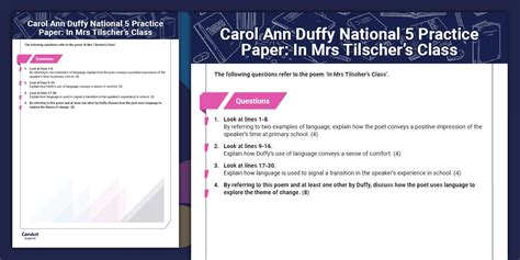 Carol Ann Duffy Nat5 Practice Paper: In Mrs Tilscher's Class