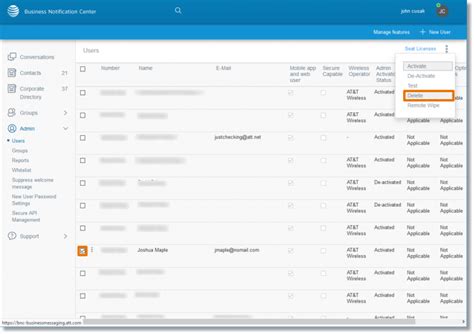 Delete a user in AT&T Business Notification Center – Admin only - AT&T ...