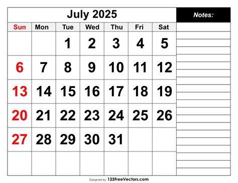 Downloadable Calendar July 2025 Template For Easy Planning