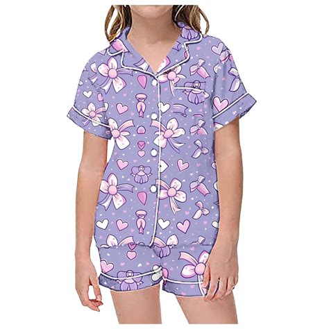 Teen Satin Pajamas For Girls Bow Printed Button Down Tops With Shorts ...