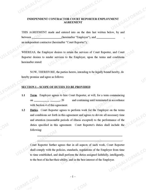 Montana Court Reporter Employment Agreement - Self-Employed Independent ...