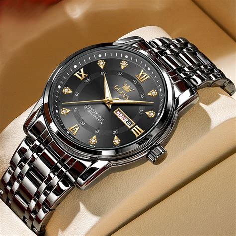 Classic Business Men's Black Color Wristwatch Dual Calendar Waterproof ...