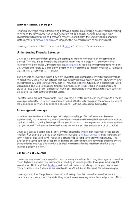 Leverage - Deep Study - What Is Financial Leverage? Financial leverage ...