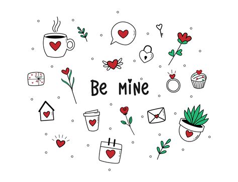 Cute Valentine's day doodle set. Vector illustration 17711657 Vector ...