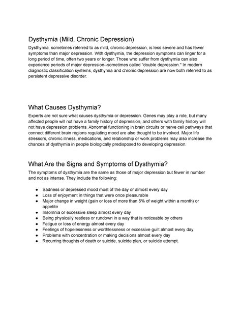 Dysthemia - Psychological disorder - Dysthymia (Mild, Chronic ...