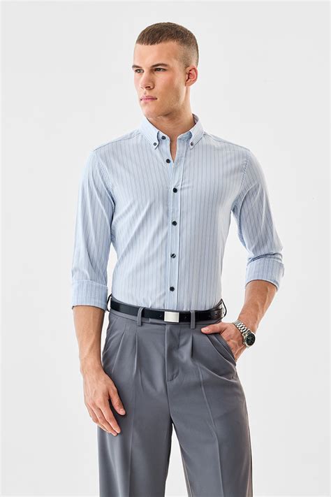 Buy Men's Blue Stripes Slim Fit Snitch LUXE Shirt Online | Snitch – SNITCH