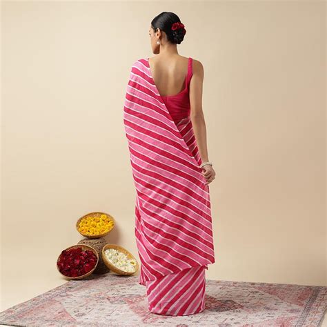 Rani Pink Leheriya Tie-dye Pure Mulmul Cotton Saree with Price – Moora