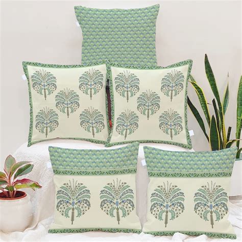 Buy BRICK HOME Set of 5 Polycotton Printed Cushion Covers 16x16 Inches ...