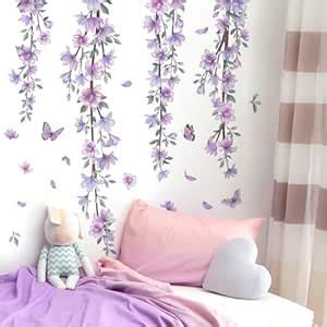 Hetshree Decor Purple Flowers Vines Flying Butterflies Wall Stickers ...