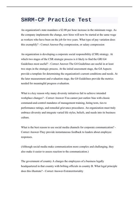 SHRM-CP Practice Test with 100% Correct Answers - SHRM-CP - SHRM ...