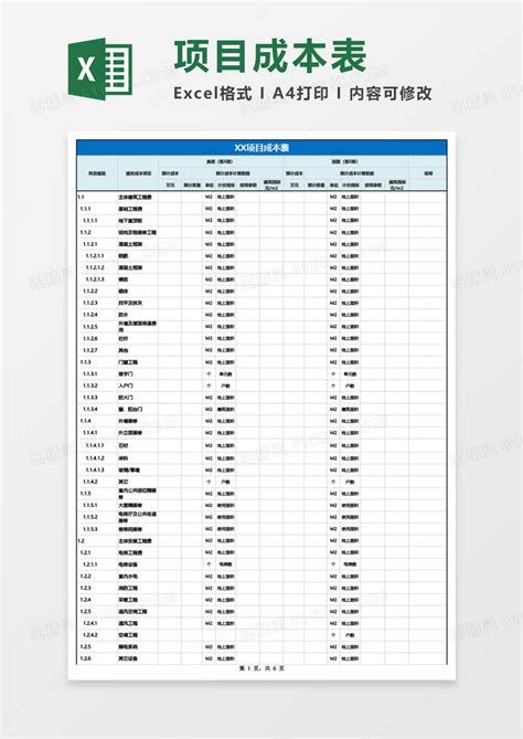 项目成本表excel模板免费下载_编号dz28bo7gz_图精灵