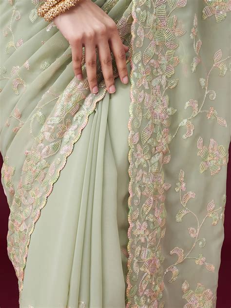 KASEE Women Pista Embellished Sequinned Saree – Kasee Fashion