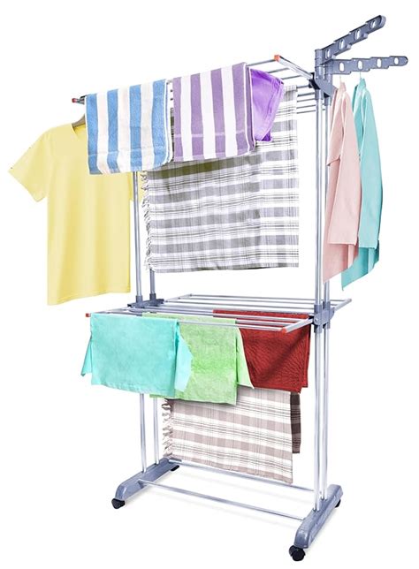 LiMETRO STEEL Stainless Steel Double Pole 2 Layer Clothes Stand for ...