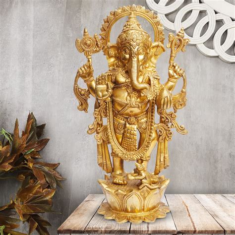 ARTVARKO Brass Lord Ganesha Bhagwan Standing with Mooshak Mangalkari ...