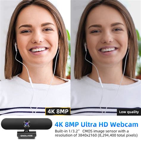 Buy Webcam 4K, Gnolkee 8MP Computer Camera with Microphone and Privacy ...