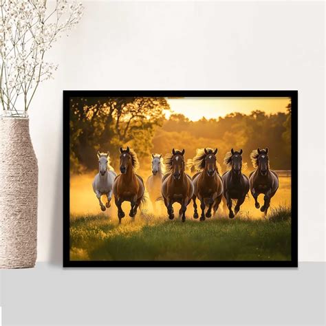 Seven Running Vastu Lucky Horse Theme Wall Posters with Frame – Kotart