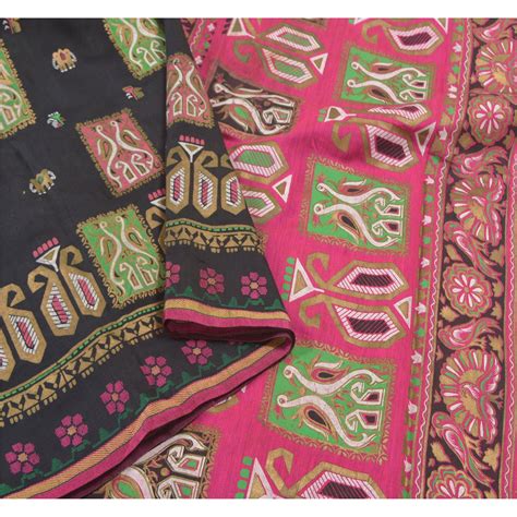Sanskriti Vintage Black Sarees Cotton Black Hand Painted Premium Sari