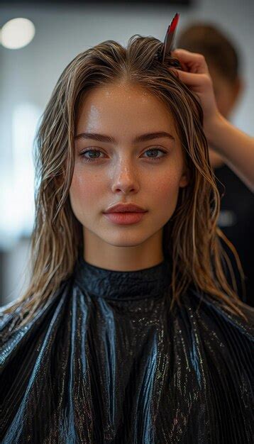 Woman getting her hair cut at the hairdresser with wet hair | Premium ...