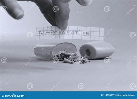 Sharpener with Piece of Paper Saying Temperamatite in Spanish Stock ...