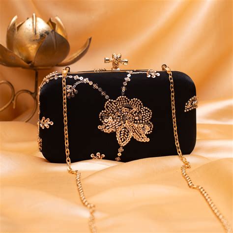 Artklim Royal Black Gold Blossom Clutch
