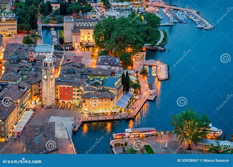 Lake Garda, Town of Riva Del Garda, Italy (blue Hour) Stock Image ...