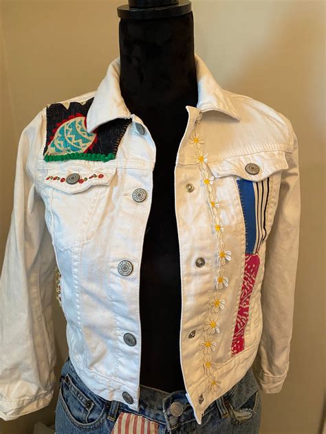Hand-sewn Beaded and Patched Child's Jean Jacket, Size Large - Etsy