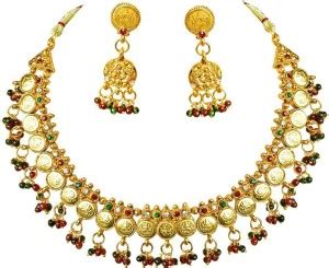 Surat Diamond Metal Gold-plated Red, Green, Gold Jewellery Set Price in ...
