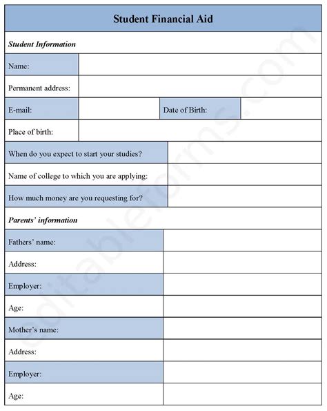 Student Financial aid form | Editable PDF Forms