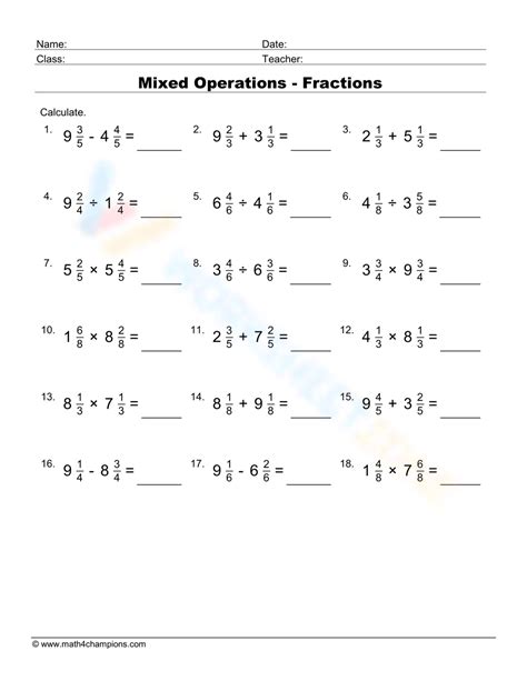 Image result for Operations with Fractions Worksheet
