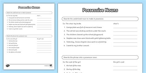 Possessive Nouns Worksheet for 3rd-5th Grade
