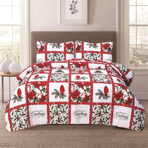 Christmas Holiday Full/Queen Patchwork Quilt Bedding Set Cardinal ...