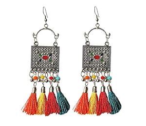 muccasacra Fabric Oxidized Silver Dangle Earrings for Women & Girls ...