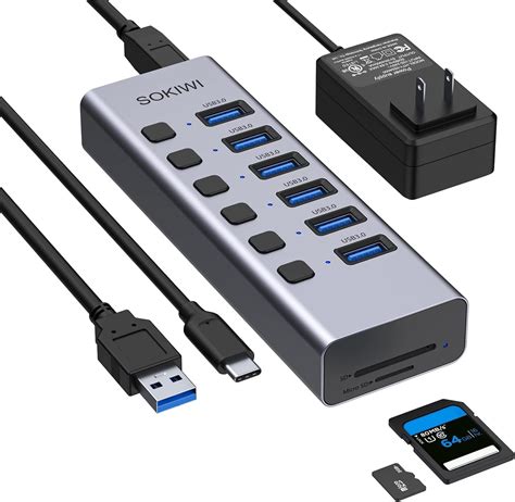 Sokiwi Powered USB Hub, 8-Port USB Hub 3.0 with SDTF Card India | Ubuy