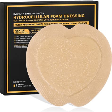 EVERLIT Sacrum Silicone Foam Dressing 9x9 inch - Pack of 5 | Absorbent ...