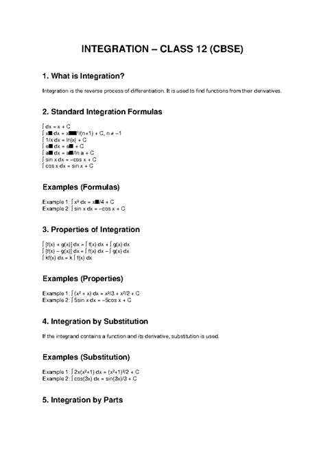 Integration Notes for Class 12 (CBSE) - Studocu