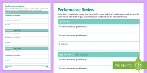 Performance Review Activity | Twinkl Music Worksheet