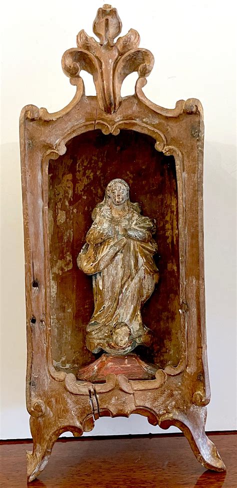 19th Century Spanish Colonial Santos Wall Hanging Shrine of the Virgin ...