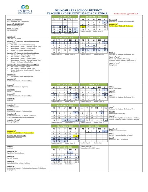 OSHKOSH AREA SCHOOL wi Calendar 25-26 Revised [PDF] - EduCounty