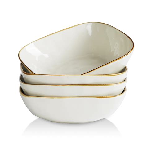 famiware Large Pasta Bowls Set of 4, Ocean Square 8" Bowls, Pasta ...