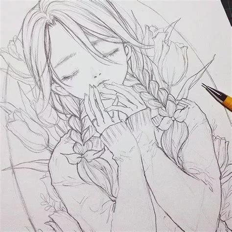 灵动的卡通动漫人物:黑白铅笔手绘插画- 中国风