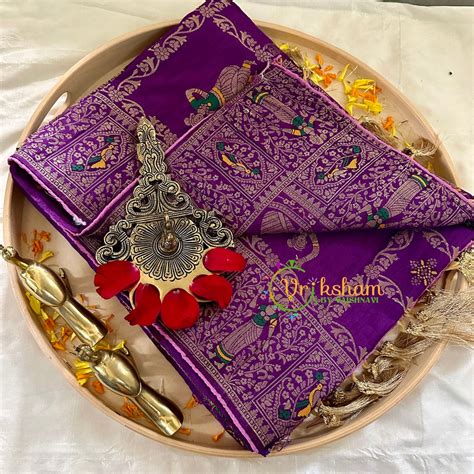 Purple Semi Benarasi Saree -Kattam -VS1011 – vrikshamindia