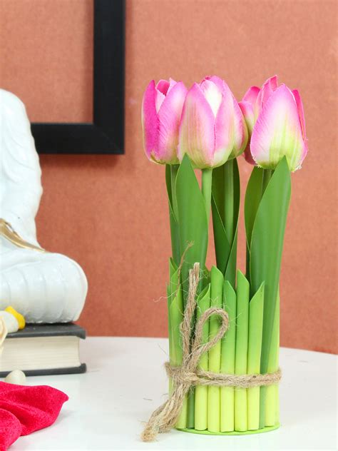 Buy | Artificial Tulip Flowers Plants for Decoration (Pink, 24.5 cm x 6 ...