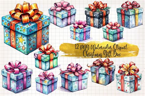 Christmas Gift Box Watercolor Clipart Graphic by WaterColorArch ...