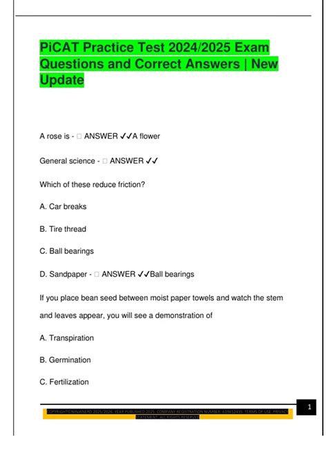 PiCAT Practice Test 2024/2025 Exam Questions and Correct Answers | New ...