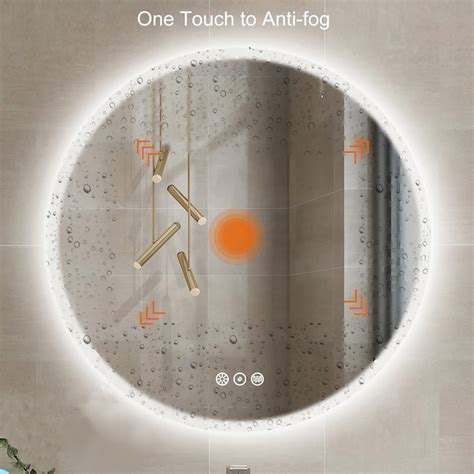 KINWELL 24-in x 24-in Frameless Round Dimmable Lighted Fog Free ...