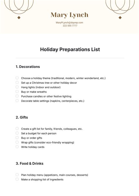 Free Holiday Preparations List Template to Edit Online