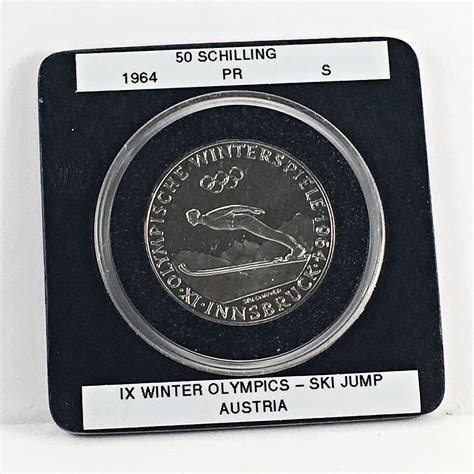 1964 Austria Proof Silver 50 Schillings-IX Winter Olympics-Ski Jump ...